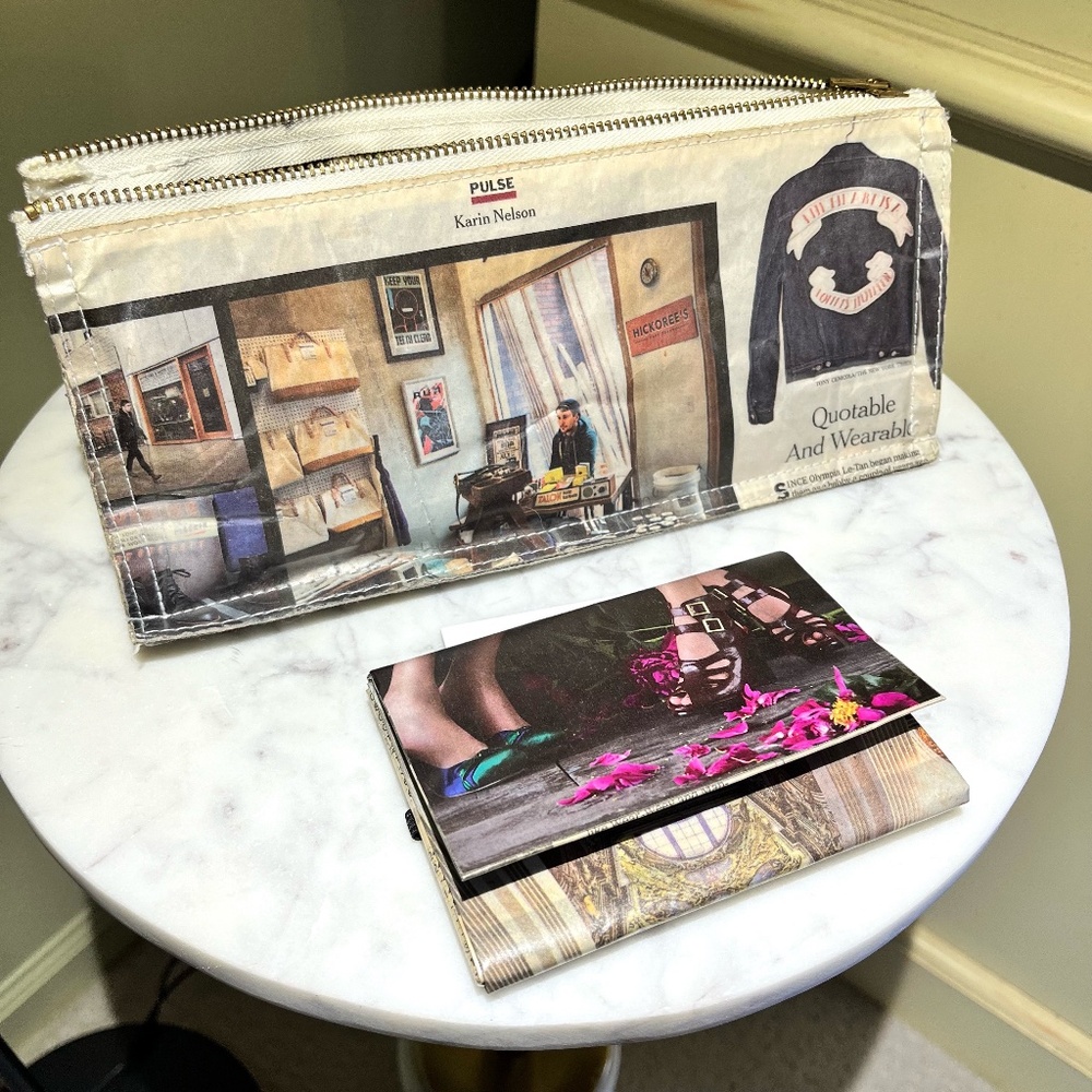 "The News Los Angeles" Recycled Laminated Newpaper Cosmetic Bag And Coin Purse